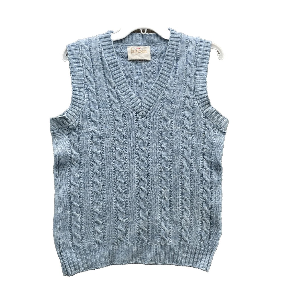 Vintage Jantzen Cable Knit Sweater Vest Men Medium LightBlue Preppy Y2k Golf 90s